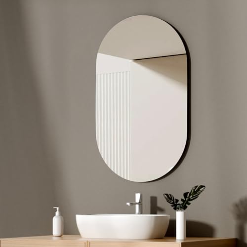 EMKE 400x700mm Oval Mirror - Frameless Hanging Mirror, Glass Wall Mirror for Bathroom, Living Room and Cloakroom, Wall Mounted Mirror Horizontal & Vertical