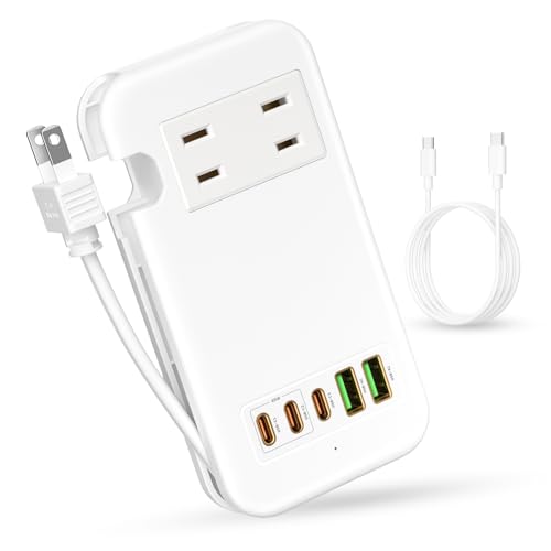 素直な虹 電源タップ USB-C コンセント PD 65W Type-C 【３つUSB-C ポート・２つUSB-A ポート・２つACコンセント・PSE認証済・ケーブル収納式】急速充電 USB C-C 65Wケーブル付き 電源ケーブル30cm AC1400W出力 ノートＰＣ MacBook/iPad/iPhone Xperia/Galaxy/Androidなどに対応