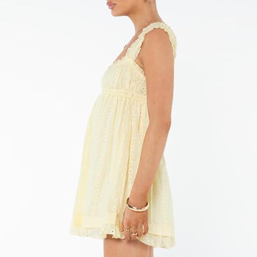 Women's Babydoll Mini Dress Floral Embroidery Summer Sleeveless Loose A Line Flowy Short Sundress for Beach Club Party4