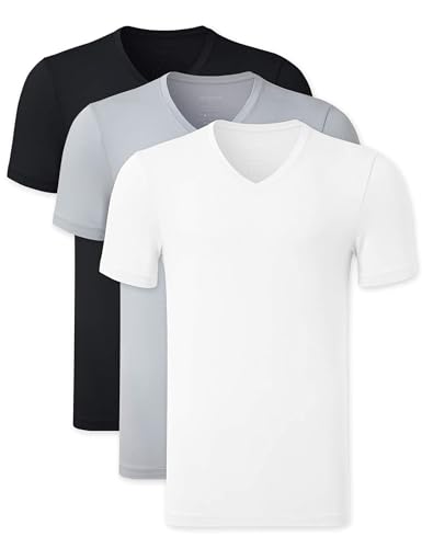 COLORFULLEAF Men's Bamboo Undershirts Regular Fit V Neck T-Shirts Short Sleeve Crew Neck Tees 3 or 6 Pack