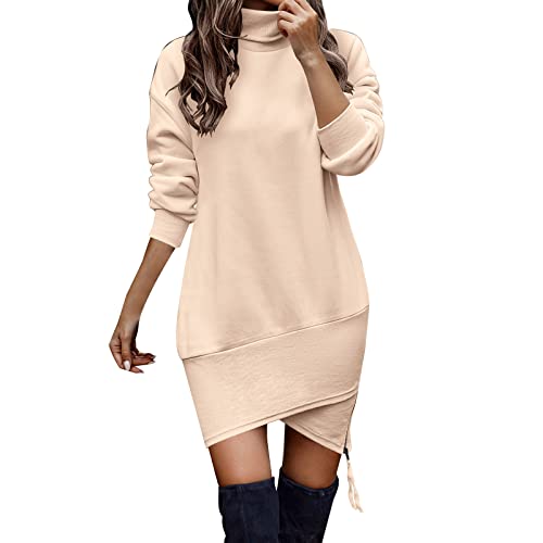 Robe col roulé pour femmes à manches longues coupe irrégulière chic