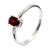 Simple 925 Silver Garnet Ring 4mm*6mm 0.4ct Natural Garnet Silver Ring (5.5)