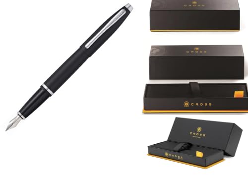 Image of Cross Calais Matte Black Fountain Pen with Medium Stainless Steel Nib (AT0116S-14MS) | Medium Nib, Includes Premium Gift Box