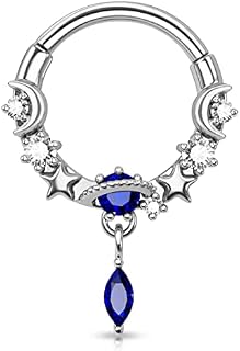 Melighting 16G Septum Rings Dangle Septum Jewellery with Blue Planet CZ 316L Surgical Steel Hinged Segment Ring Helix, Tragus, Conch Hoops Daith Earrings for Women