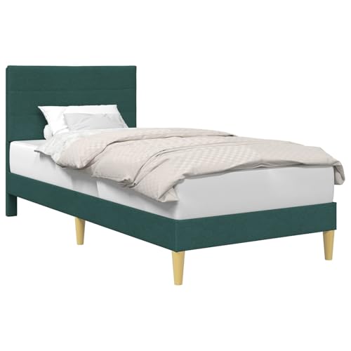 vidaXL Cadre de lit avec tête de lit Vert foncé 90 x 190 cm tissu, Cadre de lit moderne pour chambre, design rectangulaire, meubles élégants pour la...