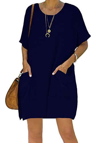 Image of Women's Casual Summer T Shirt Dress Elastic Loose Short Sleeve Dress with Pocket for Women