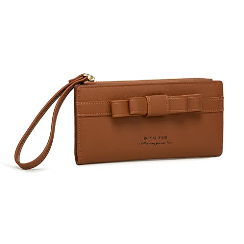 ROYALFAIR Geldbörsen für Damen, Damen-Clutch aus veganem PU-Leder, schmale Geldbörse mit Reißverschluss, Handy-Geldbörse, Kartenhalter (Braun) Cover