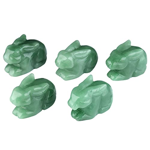 Estatua de conejo de cristal verde tallada a mano 2 piezas miniatura 5