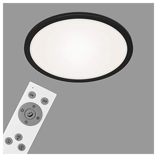 Briloner Lampor – LED-panel, dimbar taklampa, inkl. fjärrkontroll, färgtemperaturkontroll, nattljus, 24 watt, 2 200 lumen, vit-svart, Ø40 cm, 7168–015