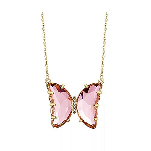 Pink Crystal Butterfly Pendant Necklace 