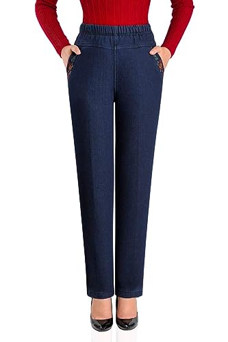 IDEALSANXUN Women’s Fleece Lined Jeans Elastic Waist Loose Straight Leg Jeans