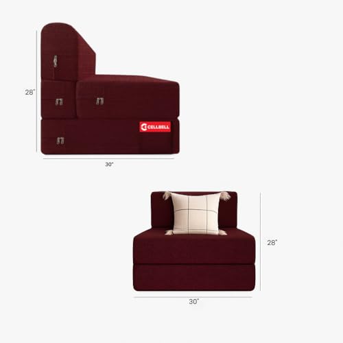 Image of CELLBELL Comfy Sofa Cum Bed 2.5x6 Feet | Foldable Dual Use Couch Bed with Soft Cushions & Sturdy Frame | Space Saving Modern Design for Living Room, Bedroom & Guest Use (Maroon)