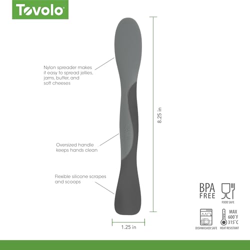Image of Tovolo Mini Scoop and Spread Tool for Kitchen Meal Prep Small Sandwich Spreader Spatula for Peanut Butter Jelly, Silicone BPA Free Dishwasher Safe Scooper Spreader, Charcoal and Oyster Gray