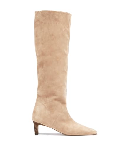 Coutgo Womens Knee High Boots Kitten Heel Pointed Toe Long Boots Pull On Suede Winter Dress Shoes