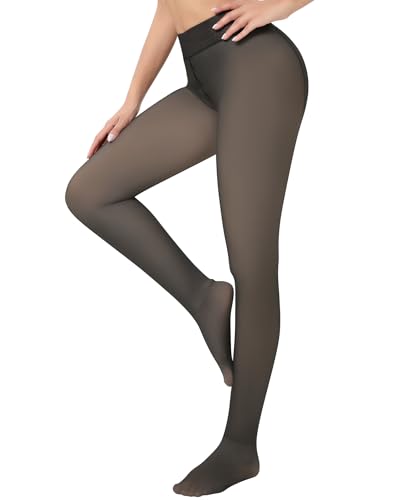 Image of DOCUMO Fleece Lined Tights for Women Thermal Pantyhose Winter Warm Fake Translucent Tights High Waisted Thick Leggings