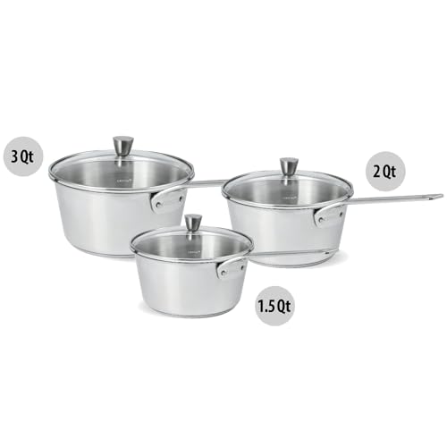 Comparison: Best Cristel France Cookware 2 Cristel 1826 Collection 3-Piece Saucepan Set, Made in France, 18/10 Stainless Steel, 3-Ply Construction, Double Riveted Fixed Handle, Oven and Dishwasher Safe