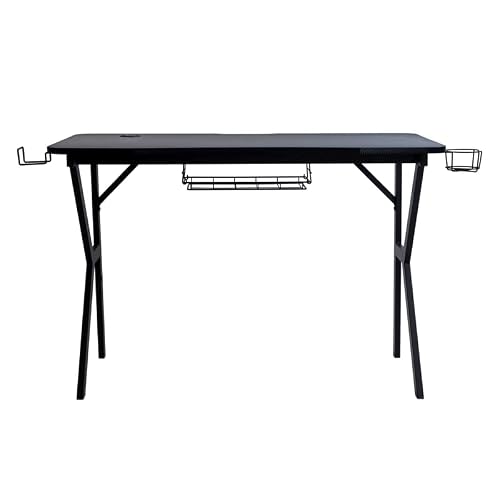 Atlantic Spectrum Executive/Gaming Desk, Carbon-Fiber Laminated Surface, All-Steel K-Legs, Rear-Facing Leds With Remote Control, Ergonomic Curved Front Edge, Cable Management Tray, Pn 33906168 - Black #TOP4