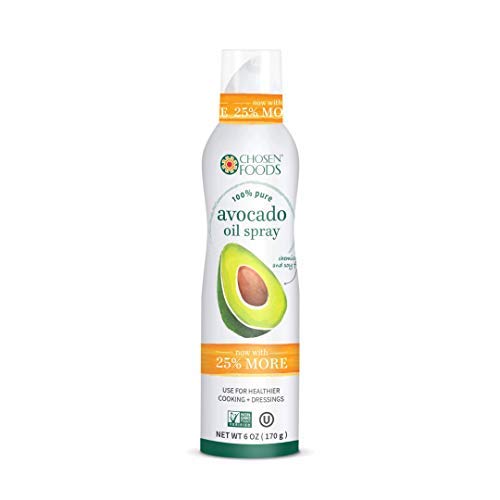 Chosen Foods 100% Pure Avocado Oil Spray 6 oz., Non-GMO, 500° F Smoke Point, Propellant-Free, Air Pressure Only for High-Heat Cooking, Baking and Frying (1)