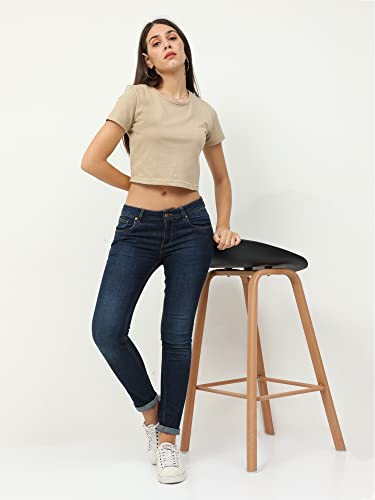 Image of FLEXIMAA Women's Cotton Plain Round Neck Half Sleeve Crop Top