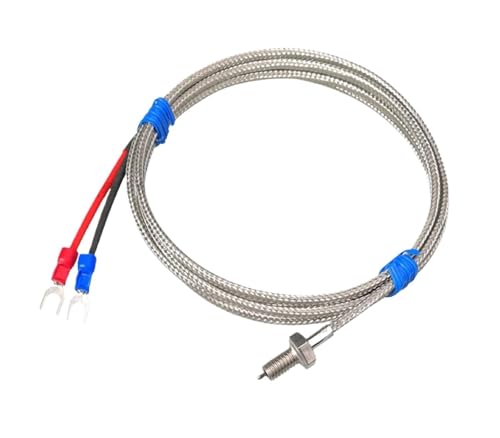AIRUIXI Capteur de température Sonda de Superficie de termopar Tipo K de película Delgada, Sensor de Alta Temperatura de 1000 °C, Montaje con Tornillo, Cable Trenzado de Acero Inoxidable(K-M6-0.5m)