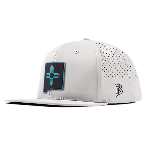 Branded Bills New Mexico Turquoise PVC White Flat Performance Hat for Men | Golf Running