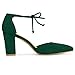 Allegra K Women Ankle Tie Chunky Heel Pointed Toe Dress Dark Green Pumps 10 M US
