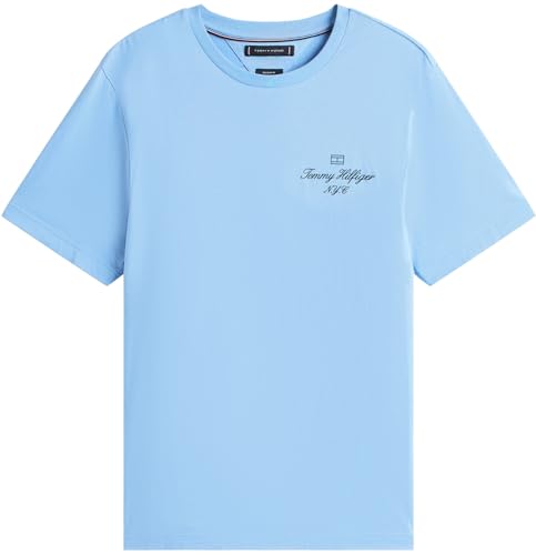 Tommy Hilfiger Camiseta de Manga Corta Hombre Outline Script tee Regular Fit, Azul (Cloudy Blue), L