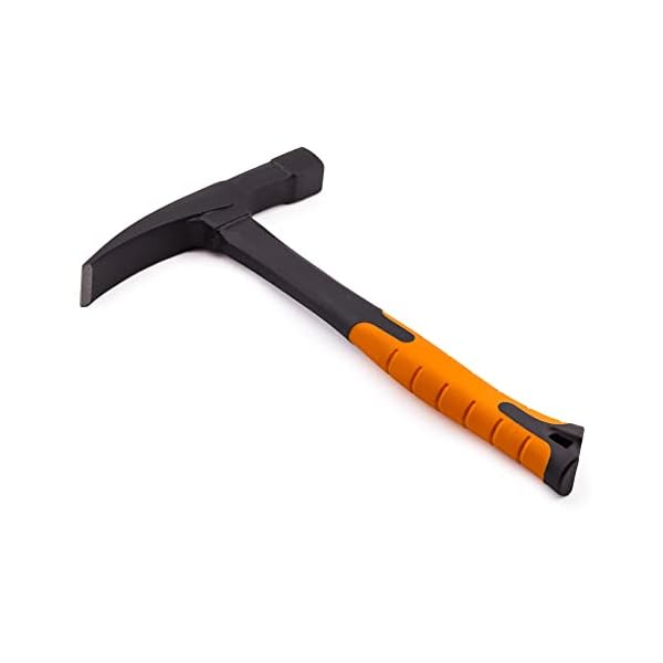 Mivos Maurerhammer 600 g Kopfgewicht 2K Fiberglasstiel - Rheinische Form - Ziegelhammer aus Stahl und Fiberglas - Vibrationsdämpfung Gummigriff - Hammer für Beton und Ziegel – Bild 6