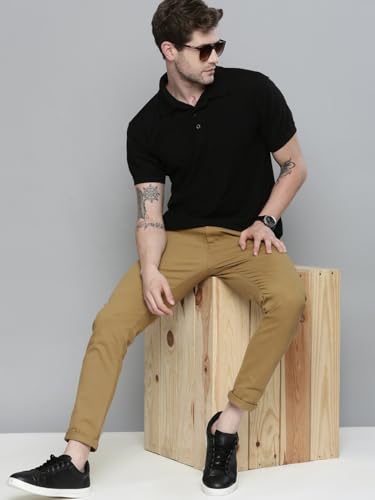 Image of The Indian Garage Co Men Slim Fit Solid Mid-Rise Chinos