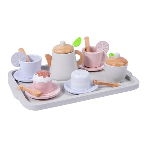 Service à thé en bois complet, idée cadeau idéale pour dinette et cuisine