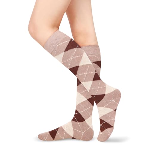 Image of Benefeet Womens Knee High Striped Checkered High Knee Socks Cotton Long Sports Tube Socks