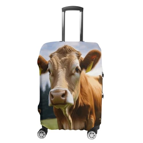 Animal Brown Cow Luggage Covers Tsa Approved Suitcase Cover Elastic Washable Luggage Sleeve Carry on Cover Protector Anti-Scratch Suitcase Protector Fits 19-30 Inch Case(L)