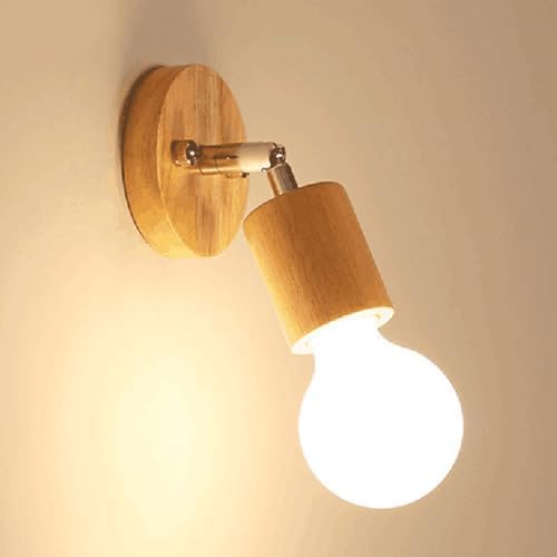 Lámpara de pared con bombilla Edison y madera natural