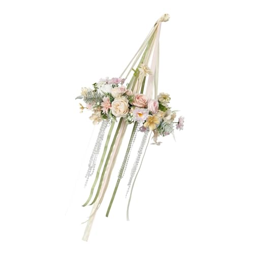 Fleur de rose en tissu suspendue avec cadre flexible pour anniversaire et célébration