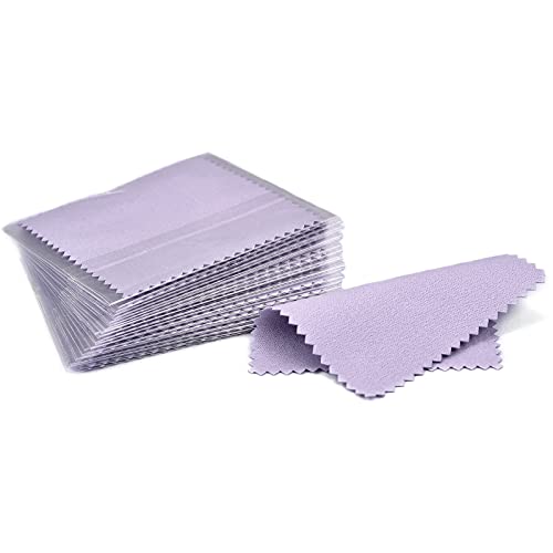 SEVENWELL 50pcs Jewelry Cleaning Cloth Purple Polishing Cloth for Sterling Silver Gold Platinum Small Silver Polish 8x8cm