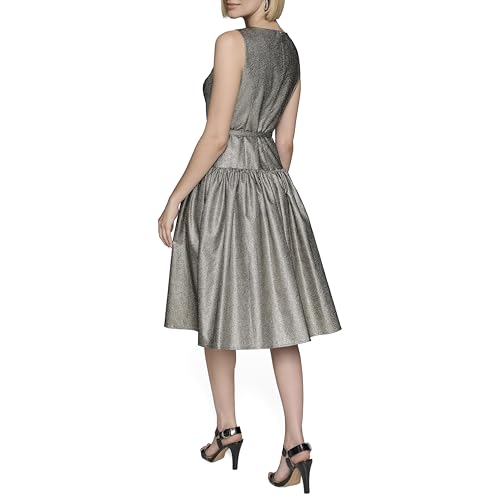 Image of Karl Lagerfeld Women's Sleeveless Boat Neck Drop Waist Belted Midi Dress