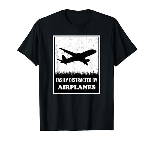 Retro Vintage Easily Distracted By Airplanes Funny Airplane T-Shirt