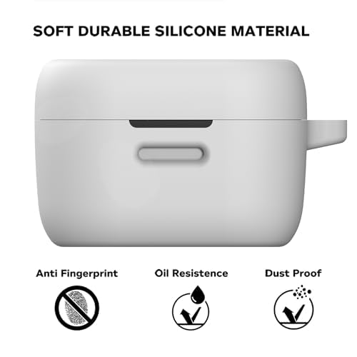Image of Sounce Earphone Case Cover Compatible for Boat Airdopes Fuel, Soft Silicone Skin Case Cover Shock-Absorbing Protective Case with Keychain [Front LED Visible](Grey)