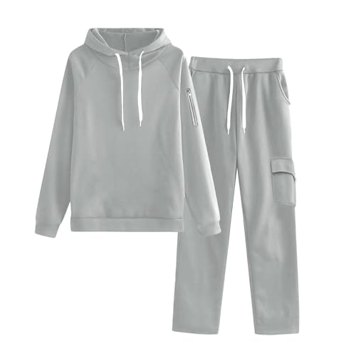 Generisch Chándal para mujer, conjunto de dos piezas, chándal largo, sudadera con capucha, pantalones de jogging, ropa cálida, 2 piezas, traje deportivo cómodo, traje deportivo holgado, traje de ocio