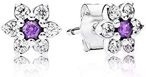 Stonebeads Forget Me Not Stud Earrings in 925 sterling silver with shimmering purple and clear stones.