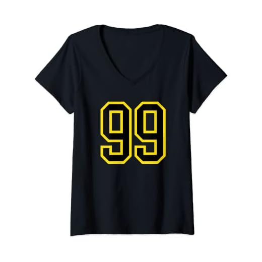 Mujer Número de camiseta # 99 de cumpleaños amarillo y negro número deportivo 99 Camiseta Cuello V