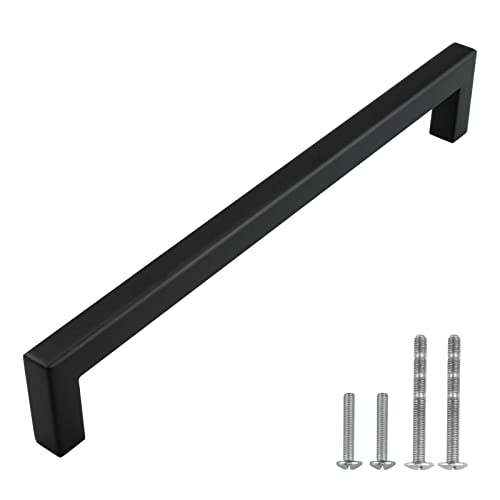 Modket Tirador de mango negro mate — Centros de agujeros de 192 mm, longitud total de 8 pulgadas — paquete de 10 muebles modernos para puerta de armario de cocina