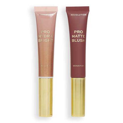 Revolution Pro, Blush Duo, Matte Or Glowy Finish, Highly-Pigmented & Blendable Blush With Sponge Applicator, Vegan & Cruelty-Free, Golden, 12 & 15ml