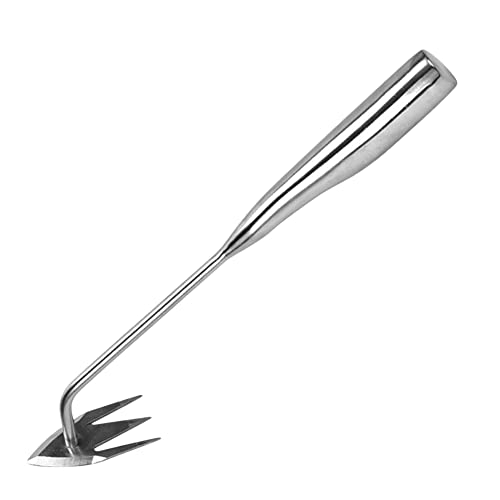 OUGETHER Garden Weeder Hand Tool,Ergonomic Weeding Tools,Stainless Steel Base Easy Weed Removal and Deeper Digging for Planting and Weeding V (Stainless Steel Handle)