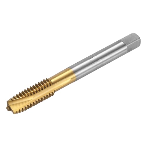 uxcell Spiral Point Plug Threading Tap 3/8-16 UNC Thread, Ground Threads H2 3 Flutes, High Speed Steel HSS 6542, Titanium Coated, Round Shank with Square End