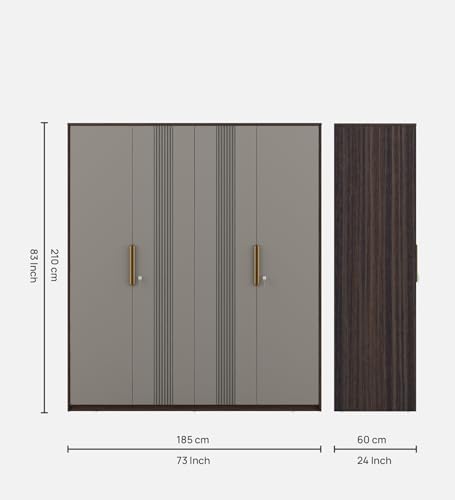 Image of Spacewood Adore /Desire 4 Door Wardrobe | Engineered Wood Almirah with 2 Drawers (2 Lockable) & 2 Hanging Spaces | Bedroom Cupboard Almari | 3-Year Warranty | Sahara Beige & Dark Brown Eucalyptus