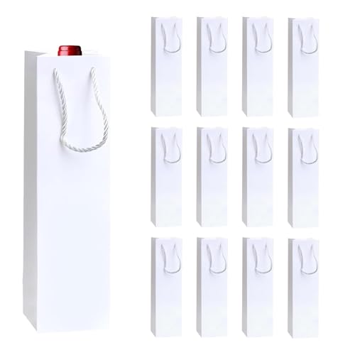 Weinflaschenbeutel, flaschentüten Geschenktüte mit Griff, 12 Stück Stück Kraft-Wein-Organizer für Hochzeit, Party geschenktüten Flaschen(weiß)