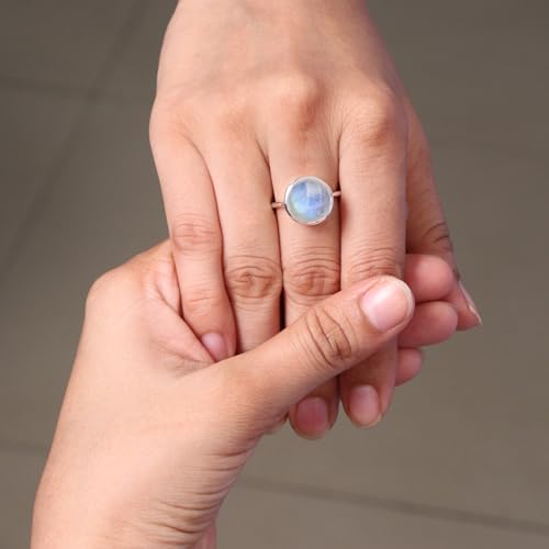 Bague pierre de lune véritable argent 925 bijoux de naissance fait main taille 7 - 6