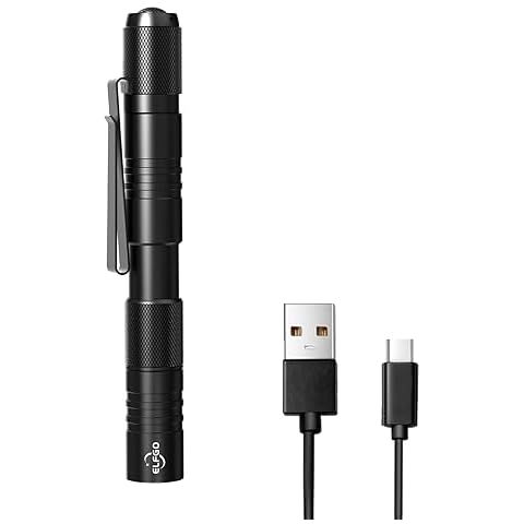 ELFGO Rechargeable Pen Light Flashlight, Zoomable LED Penlight Flashlight 3 Modes, 350 Lumens Pocket Size Clip Flashlight Small Mini Handheld Slim Flashlight for Nurse, Inspection, Repair, Emergency Cover