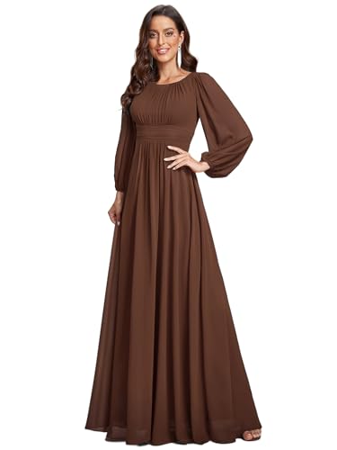 Image of Ever-Pretty Women's Crewneck Long Lantern Sleeves Floor Length A-Line Pleated Chiffon Formal Dress 0106B